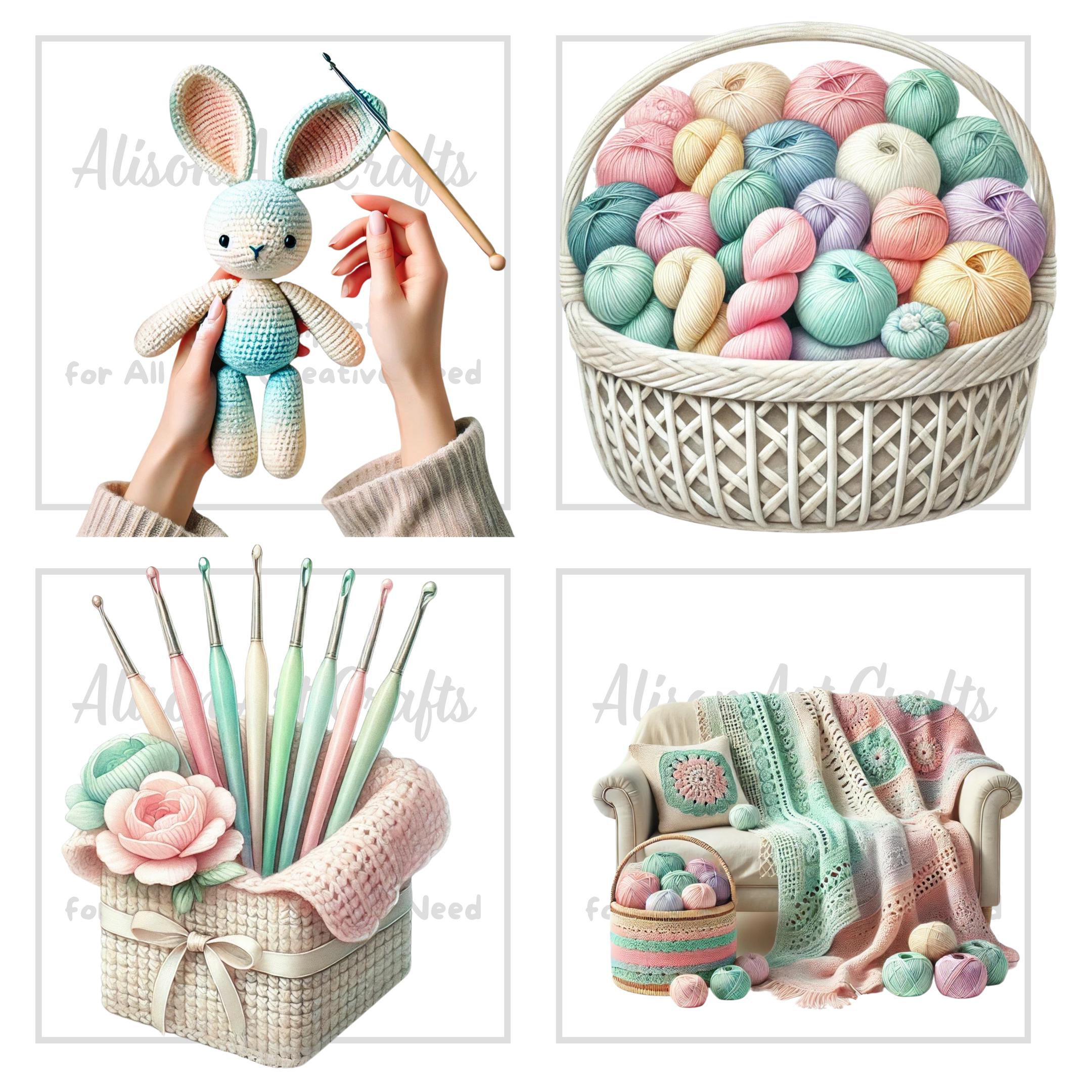 Crochet Clipart Set - 29 PNG, Colorful Yarn Balls, Crochet Hooks ...
