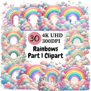Rainbows Clipart (P1) - 30 PNG, Bright and Cheerful Rainbows,  Colorful Rainbow Designs, Unlimited Commercial Use, Digital Download