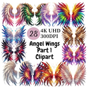 Clipart ailes d&#39;ange (P1) - 28 PNG Collection d&#39;ailes fantastiques, art numérique céleste, pour cartes et décoration, téléchargement numérique, usage Commercial