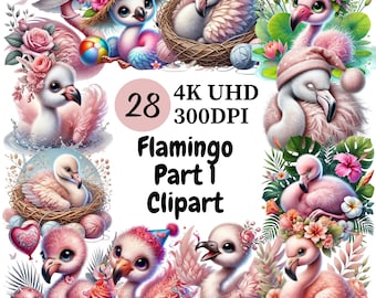 Flamingo Clipart – 28 PNG Tropical Bird Graphics (Commercial Use)