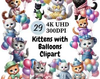Gattini con palloncini Clipart – 29 immagini PNG (download digitale)