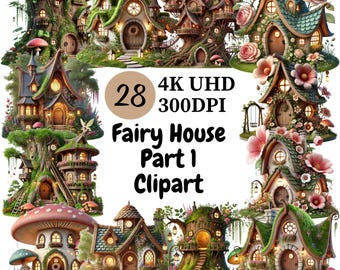 Fairy House Clipart: 28 Whimsical Fantasy PNG Designs (Digital Download)
