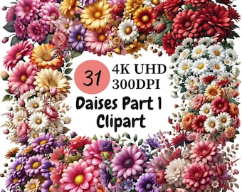 Gänseblümchen Clipart: 31 fröhliche PNG Blumen (digitaler Download)