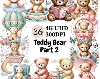 Teddy Bär Clipart: 38 Verspielte PNG Grafiken (Digitaler Download)
