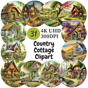 Country Cottage Clipart - 31 PNG, Cozy Garden Scenes and Charming Countryside Homes, Heartwarming Creations, Unlimited Commercial Use