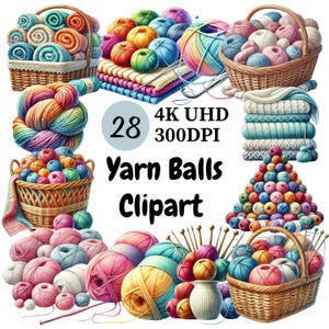 Garnkugeln Clipart - 28 PNG, bunte Strick- und Häkelgarn Grafiken, digitaler Download für DIY-Projekte, unbegrenzte kommerzielle Nutzung