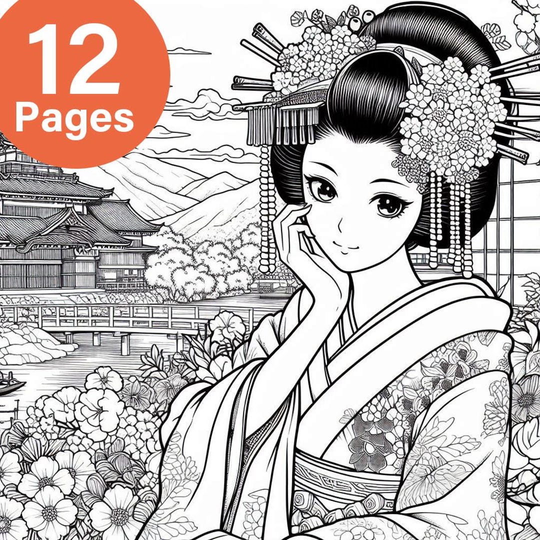 JAPANESE MAIKO Coloring Pages, Fantasy, Digital MAIKO Coloring Book ...