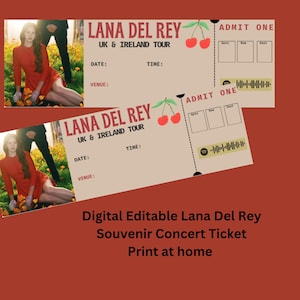 Lana Del Rey Konzertkarte Event Souvenir Geschenk Digitales Ticket - Anpassbarer Druck zu Hause