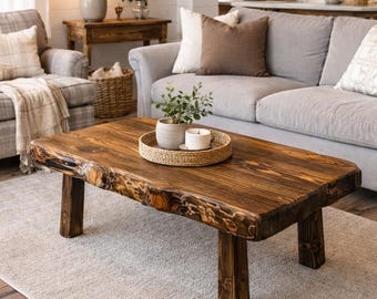 Live Edge Reclaimed Coffee Table, Handmade Rustic Low Furniture for Natural Living Decor