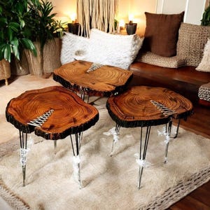 Reclaimed Wood Live Edge Coffee Table Set of 3: Rustic Farmhouse Tables