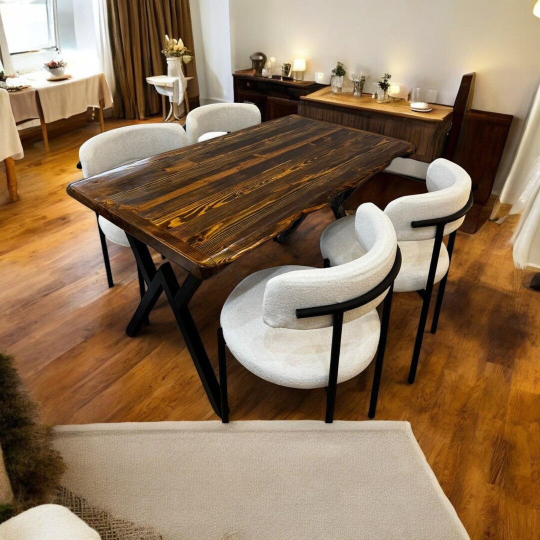 Rustic Live Edge Dining Table, Handmade Solid Wood Table With X Legs ...