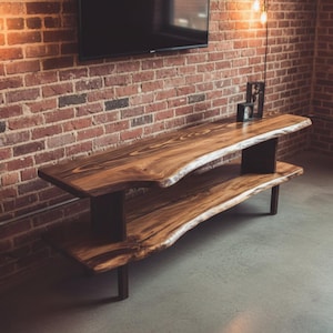 Live Edge Media Console, Handmade Rustic TV Unit, Solid Wood Furniture for Living Room