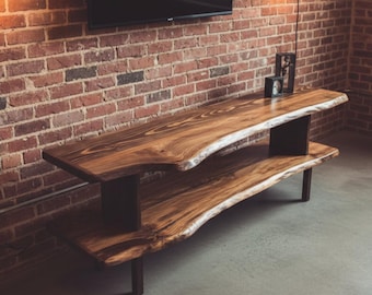 Live Edge Media Console, Handmade Rustic TV Unit, Solid Wood Furniture for Living Room
