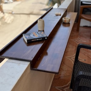 Dark Walnut Balcony Bar Table, Handmade Outdoor Rail Mounted Coffee Shelf, Rustic Space Saving Patio Table for Balconies