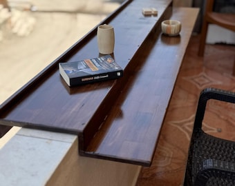 Handmade Dark Walnut Balcony Bar Table, Rail Mounted Patio Coffee Shelf