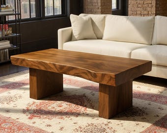 Live Edge Solid Wood Coffee Table, Natural Edge Coffee Table, Handmade Walnut Center Table, Rustic Modern Wood Table for Living Room
