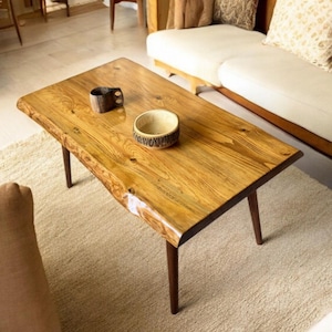 Handmade Live Edge Coffee Table: Rustic Mid-Century Modern Natural Wood