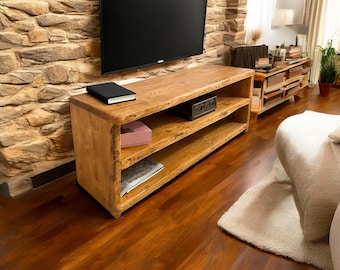 Live Edge Media Console, Handmade Rustic Entertainment Unit, Solid Wood Living Room Furniture