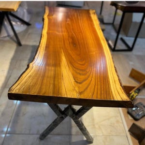 Solid Wood Live Edge Desk, Walnut Office Desk, Customizable Computer Desk, Handmade Walnut Slab, Rustic Writing Desk with X Shaped Legs