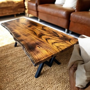 Handmade Live Edge Coffee Table: Rustic Wood Sofa Table with Metal Legs