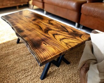 Handmade Live Edge Coffee Table: Rustic Wood Sofa Table with Metal Legs