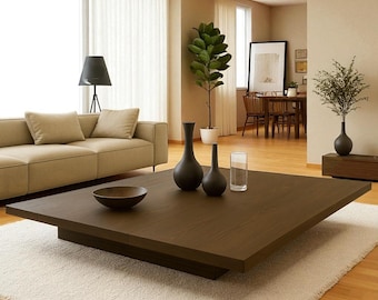 Solid Walnut Coffee Table, Square Modern Contemporary Handmade Wood Center Table, Minimalist Rustic Furniture
