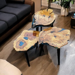 Epoxy Olive Wood Coffee Table Set: Handmade Farmhouse Decor