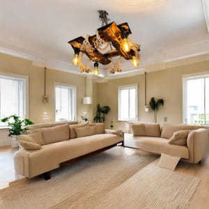 Live Edge Wood Chandelier: Handmade Rustic Ceiling Light