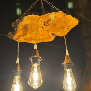 Olive Wood Chandelier, Chandelier Lighting Dining Room, Live Edge Olive Wooden Round Chandelier for High Ceilings, Rustic Light Fixture