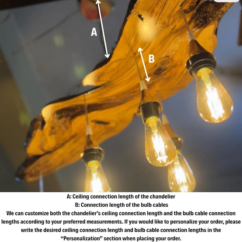 Olive Wood Rustic Chandelier, Handmade Live Edge Ceiling Lamp, Farmhouse Lighting Decor image 11