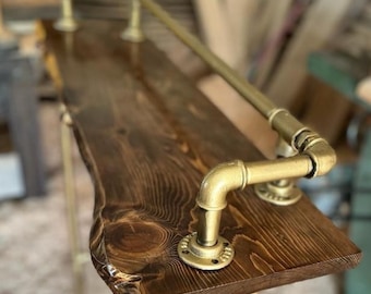 Industrial Pipe Bar, Live Edge Reclaimed Wood Counter, Handmade Rustic Pub Furniture