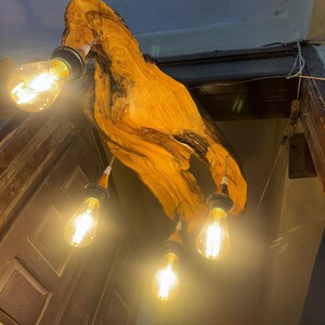 Olive Wood Rustic Chandelier, Handmade Live Edge Ceiling Lamp, Farmhouse Lighting Decor image 10