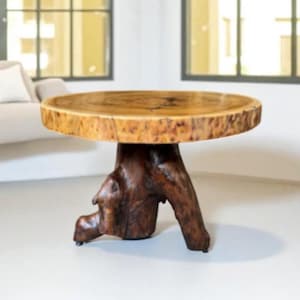 Tree Stump Coffee Table, Live Edge Round Wood Table, Rustic Root Base Furniture Decor