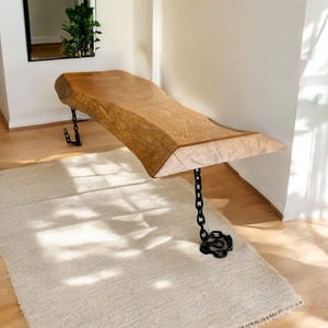 Live Edge Walnut Bench, Handmade Chain Leg Bench, Rustic Wood Seating, Unique Wooden Bench for Living Room, Modern & Industrial Design