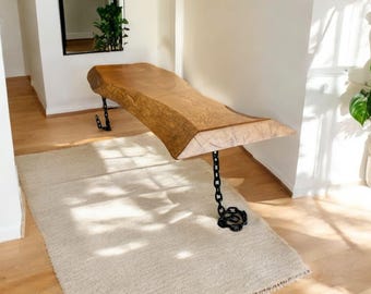 Handmade Live Edge Walnut Bench: Rustic Chain Leg Seating