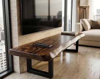 Live Edge walnoothouten tv-meubel, massief houten mediaconsole, rustiek entertainmentcentrum