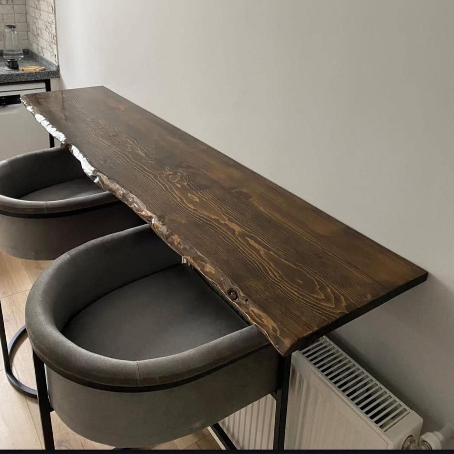 Wall Mounted Bar Table, Live Edge Floating Breakfast Counter, Industrial Wood Kitchen Bar, Rustic Space Saving Dining Table