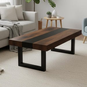 Solid Walnut Coffee Table, Modern Rectangle Wood Table with Metal Legs, Living Room Centerpiece
