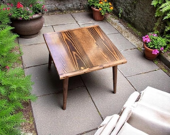 Solid Wood Square Coffee Table, Handmade Rustic End Table, Mid Century Accent Table, Natural Pine Coffee Table, Wooden Side Table