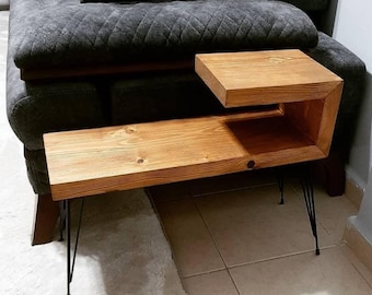 Handmade Solid Wood C Shaped Stand with Shelves, Modern Accent Furniture for Home