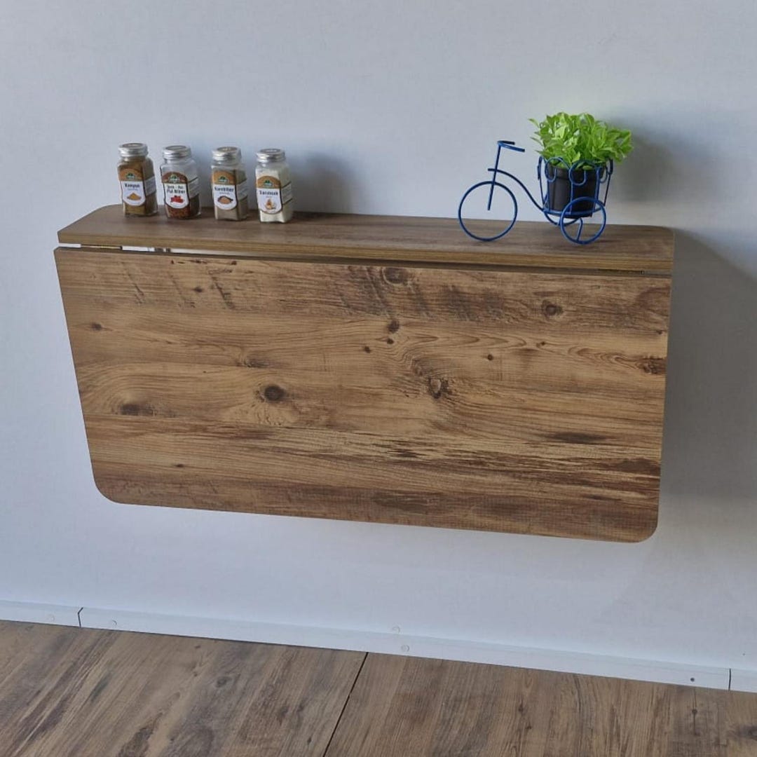 Wall Mounted Folding Desk With Storage Shelves, Space Saving Floating ...