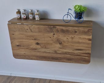 Wall Mounted Folding Desk with Storage Shelves, Space Saving Floating Kitchen Table, Foldable Murphy Table for Small Home Office