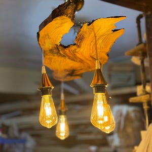 Olive Wood Rustic Chandelier, Handmade Live Edge Ceiling Lamp, Farmhouse Lighting Decor image 9