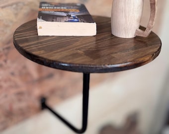 Round Wall Mounted Wooden Coffee Table, Floating Rustic Wood Shelf for Small Spaces