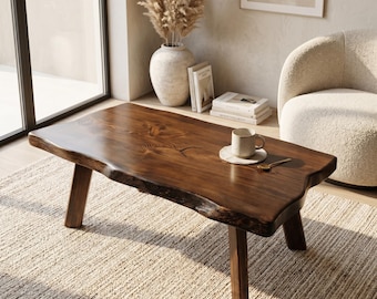 Live Edge Walnut Coffee Table, Handmade Rustic Modern Living Room Table