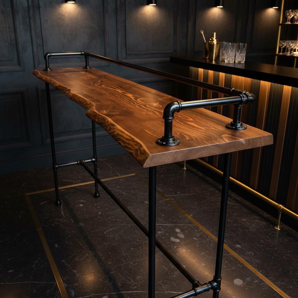 Live Edge Wooden Bar Table, Industrial Solid Wood Pub Table With Metal ...