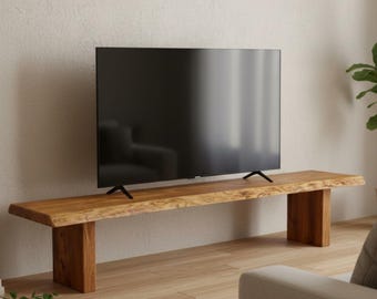 Live Edge TV Stand, Handmade Rustic Media Console, Natural Solid Entertainment Unit