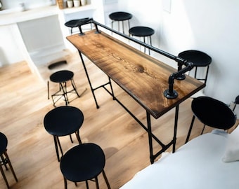 Live Edge Walnut Bar Table: Reclaimed Wood Drink Rail Sofa Table