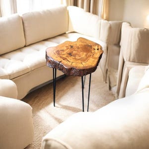 Handmade Live Edge Olive Wood Coffee Table with Metal Legs