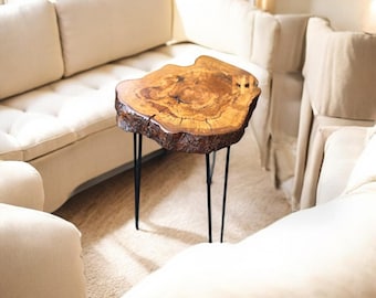 Handmade Live Edge Olive Wood Coffee Table with Metal Legs